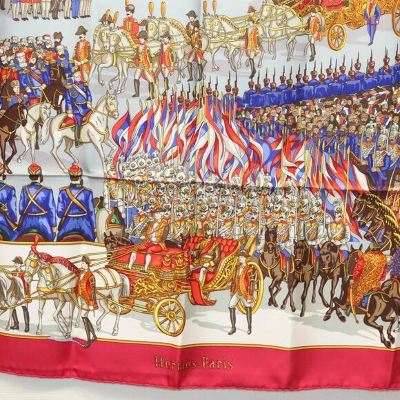 HERMES Carre 90 Scarf ""GRAND CORTEGE A MOSCOU"" Silk Red Auth hk2432 - Picture 12 of 16